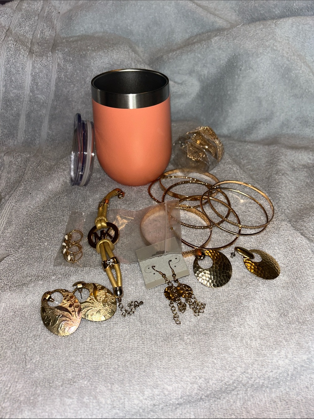 New Coral Tumbler with MK bracelet and bonus jewelry